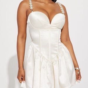 Pearly Girl Satin Mini Dress - Ivory SIZE L